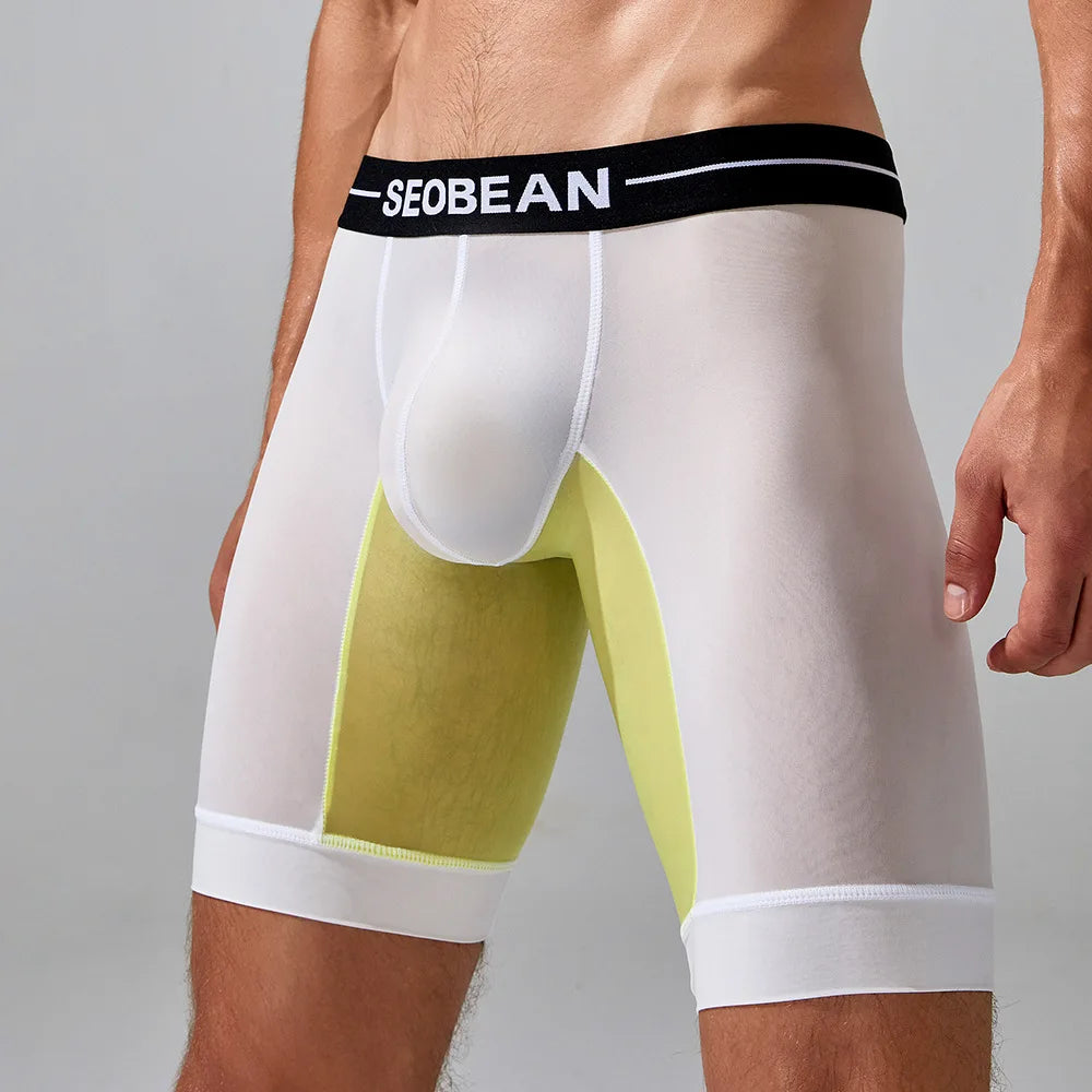 Underwear for men ,Trendy color block long men's boxer briefs wholesale