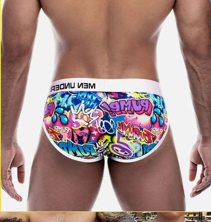 Sexy Men Underwear Man Graffiti Printed Briefs Jockstrap Comfortable Breathable Low Waist Boxers Male Panties