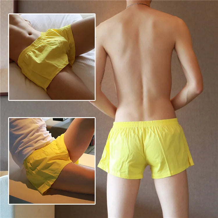 Men's Simple Aro Pure Cotton Low Waist Boxer Shorts With Penis Pouch