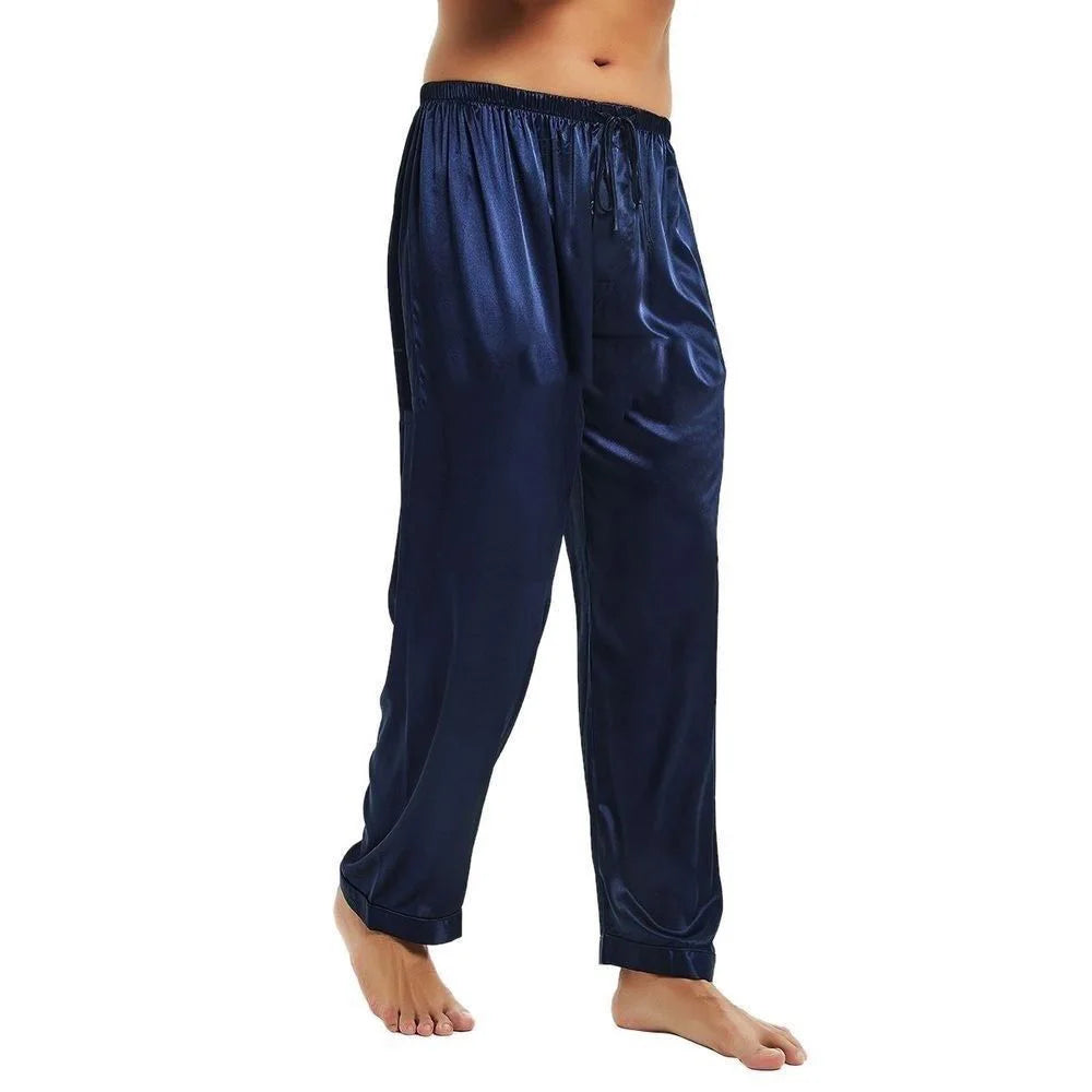 Men's Imitated Silk Pyjamas Pants Sleeping Bottoms Nightwear Sleepwear Trousers Lace-up Elastic Waist Loose Casual Home Clothes