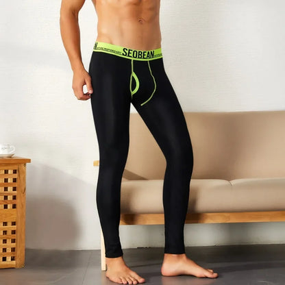 SEOBEAN-Men's Sexy Cotton Long Johns, Open Thermal Underpants, Sexy Pants, Monochromatic Leggings