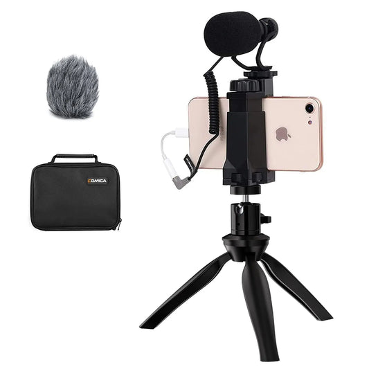 Comica CVM-VM10-K2 Smartphone Microphone Kit with Tripod, Shotgun Mic for iPhone and Android, Video Recording Equipment for Vlog