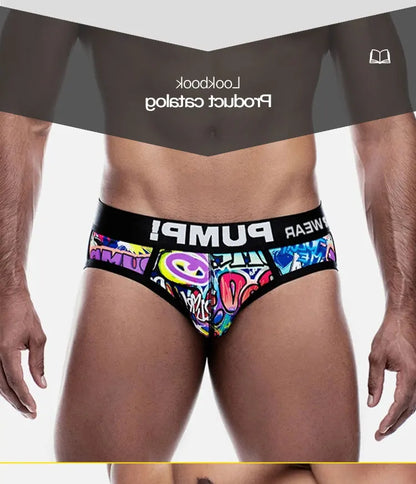 Sexy Men Underwear Man Graffiti Printed Briefs Jockstrap Comfortable Breathable Low Waist Boxers Male Panties