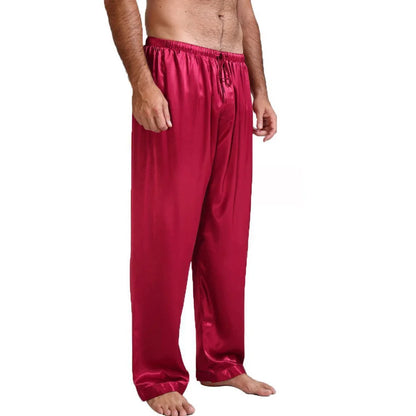 Men's Imitated Silk Pyjamas Pants Sleeping Bottoms Nightwear Sleepwear Trousers Lace-up Elastic Waist Loose Casual Home Clothes