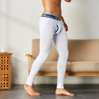 SEOBEAN-Men's Sexy Cotton Long Johns, Open Thermal Underpants, Sexy Pants, Monochromatic Leggings