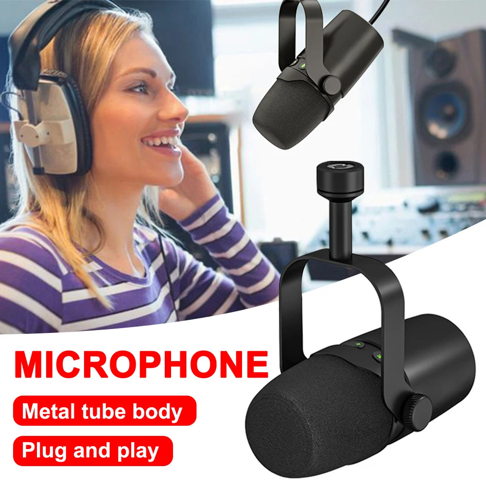 Professional 2-in-1 USB/XLR Dynamic Microphone With Built-in Headset Output & Sound Insulation For Podcasts Games Live Broadcast