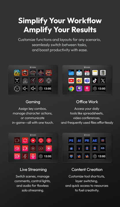 Ulanzi Stream Deck D200 Studio Controller 13 Macro Keys Trigger Actions in OBS Twitch YouTube and More for Mac PC Livestreaming