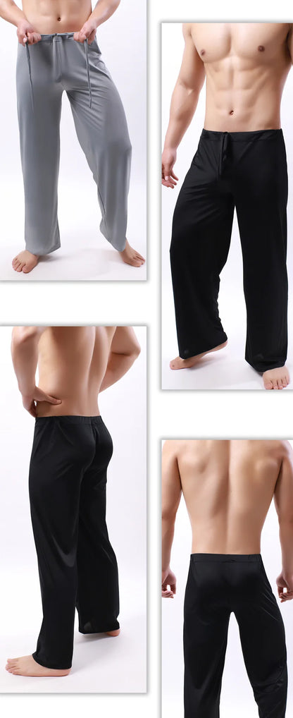 Ice Silk Men Pajama Pants Thin Long Pants Men See Through Sleeping Pants Bottoms Homewear Men Pyjamas Pajamas Home Pants