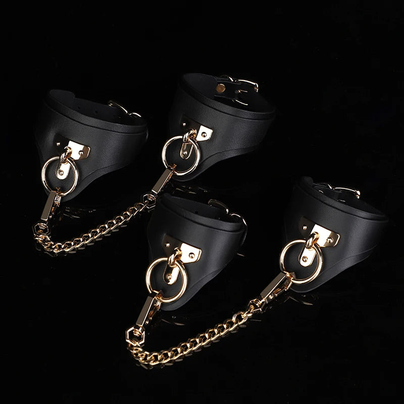 BLACKWOLF Genuine Leather Handcuffs and Anklecuffs Bondage Toys for Couples Bdsm Toy Luxurious Quality for Sex Adult Games