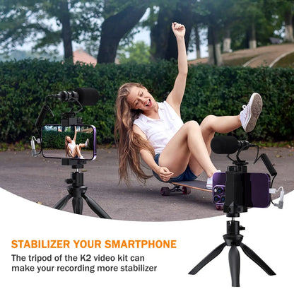 Comica CVM-VM10-K2 Smartphone Microphone Kit with Tripod, Shotgun Mic for iPhone and Android, Video Recording Equipment for Vlog