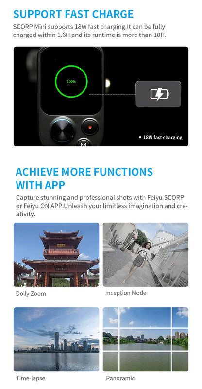 FeiyuTech Official SCORP Mini-1 three Axis Handheld All-in-One Gimbal Stabilizer for GoPro Smartphone Mirrorless Camera