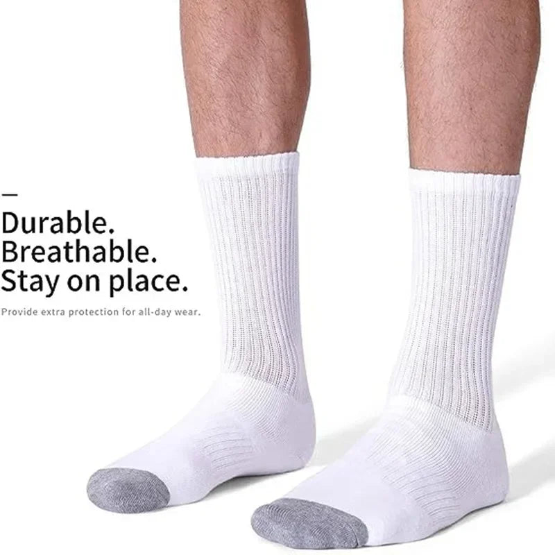 10 Pairs Plus Size Men Crew Socks EUR 39-47 High Tube Cotton Sports Socks Runing Football Soccer Athletic Socks White Black