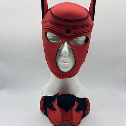 New Red Puppy Cosplay Costumes Fetish Full Face Head Hood for Women Men Party Games Dog Roleplay Rubber Mask Hood with Collar