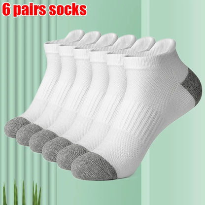 6/12 Pairs High Quality Cotton Socks Men Women Sports Solid Color Short Socks Cycling Breathable Mesh White Black Ankle Socks