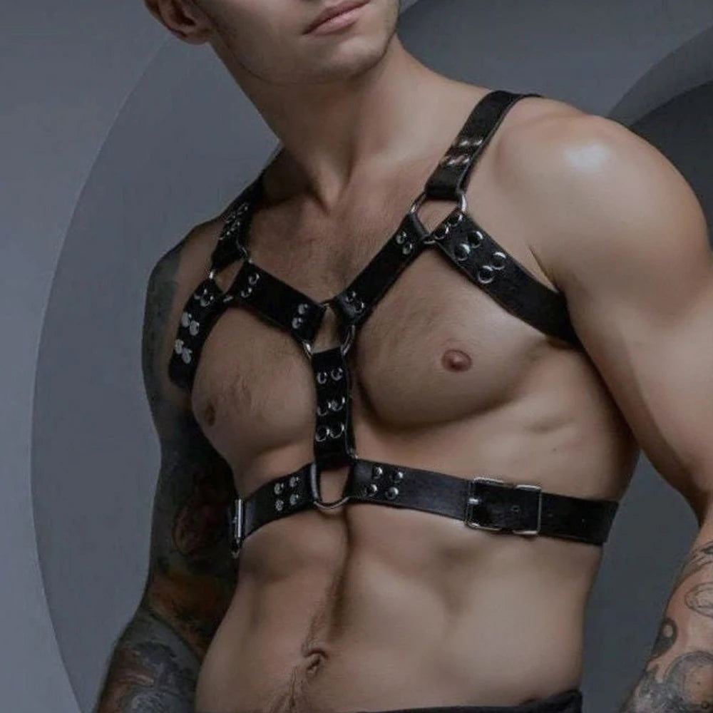 Fetish Gay Leather Chest Harness Men Harness Adjustable Sexual Body Bondage Cage Harness Belts Rave Gay Clothing for Adult Sex