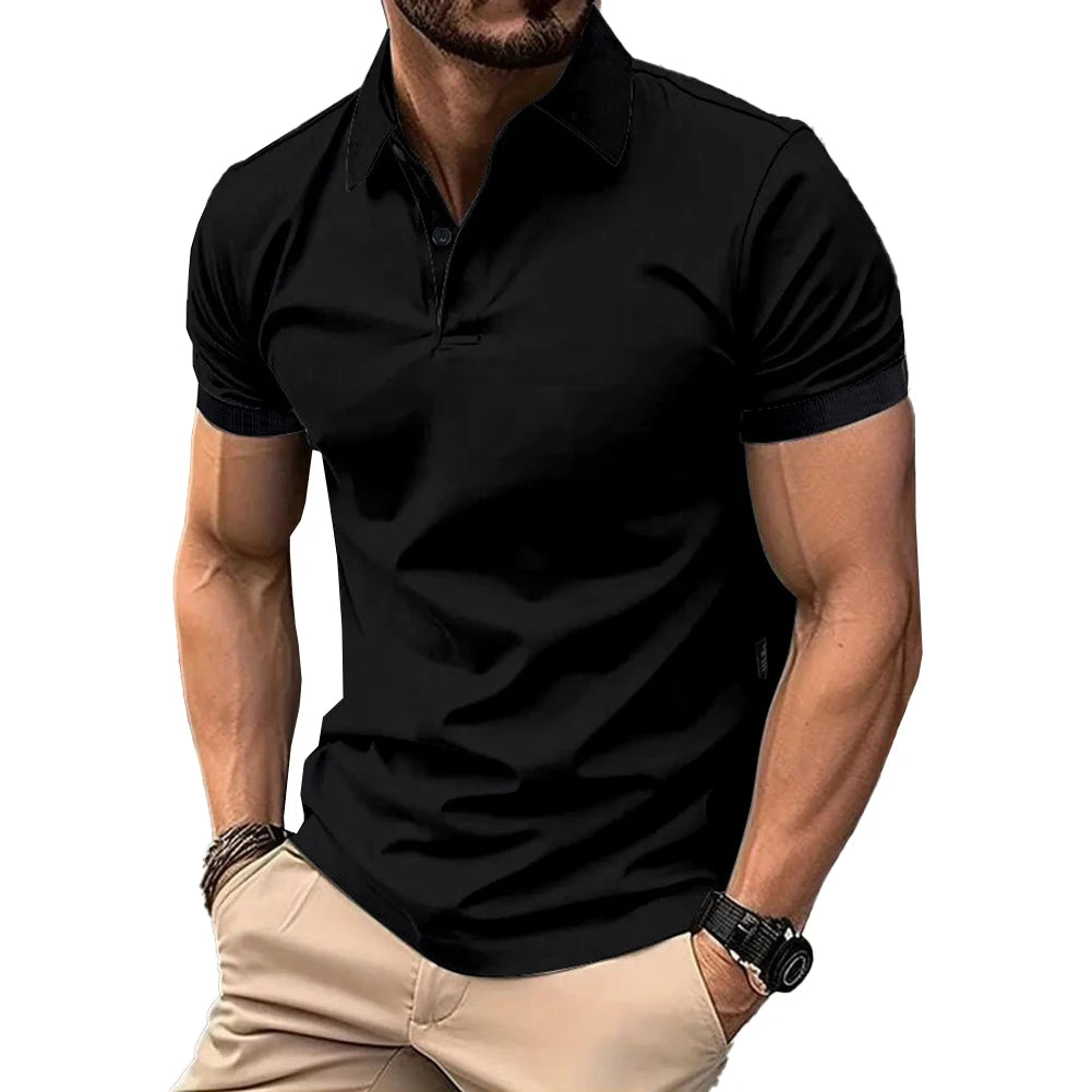 Mens Casual Short Sleeve Tops Button V-Neck Muscle Fitness Workout Blouse Tee