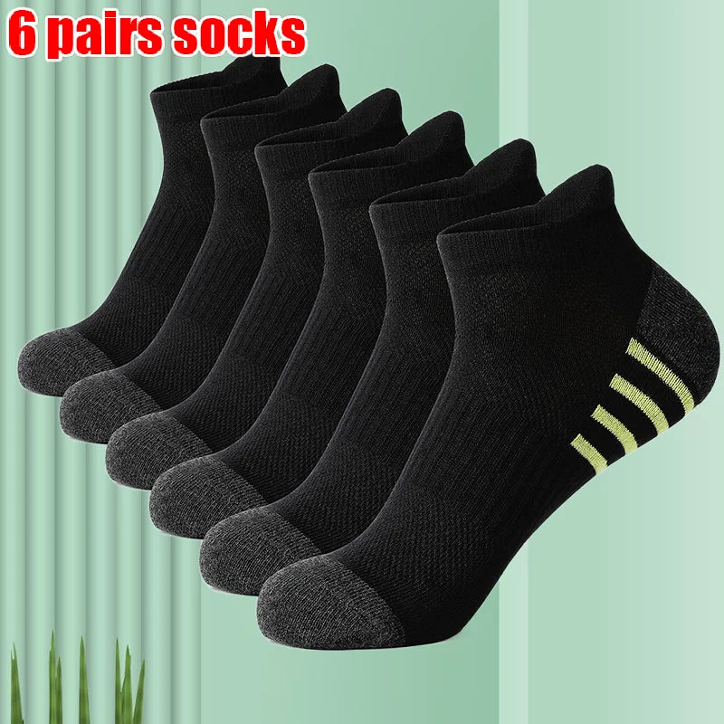 6/12 Pairs 2024 New High Quality Cotton Socks Men Women Sports Solid Color Short Socks Breathable Mesh White Black Ankle Socks