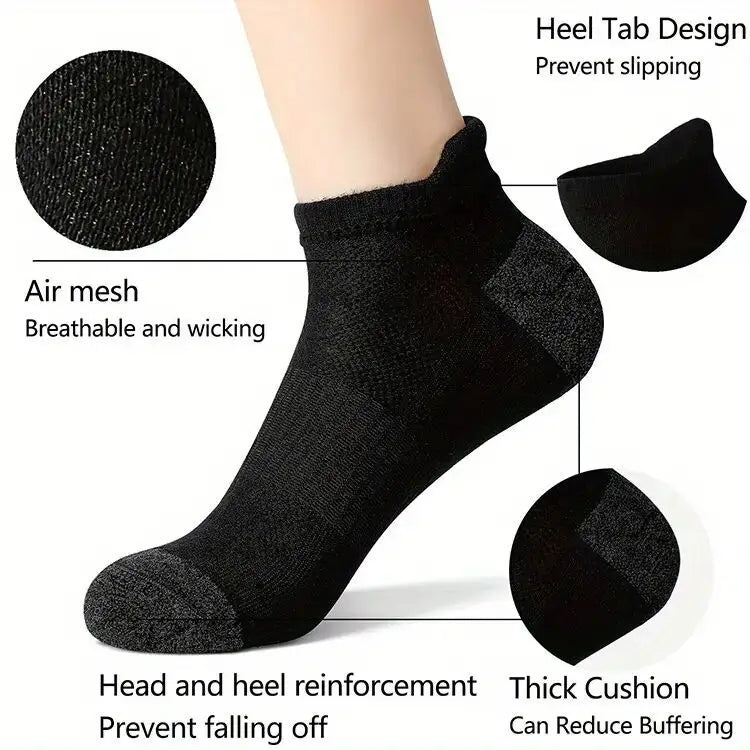 5 Pairs Men Ankle Athletic Running Socks Summer Black White Breathable Low Cut Socks No Show Cotton Soft Casual Short Socks