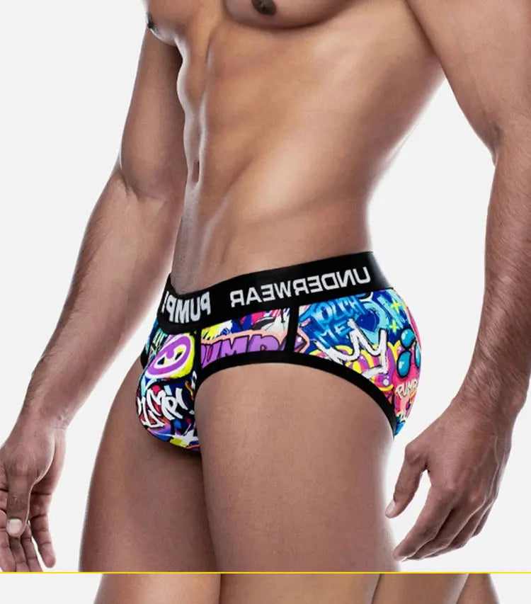 Sexy Men Underwear Man Graffiti Printed Briefs Jockstrap Comfortable Breathable Low Waist Boxers Male Panties