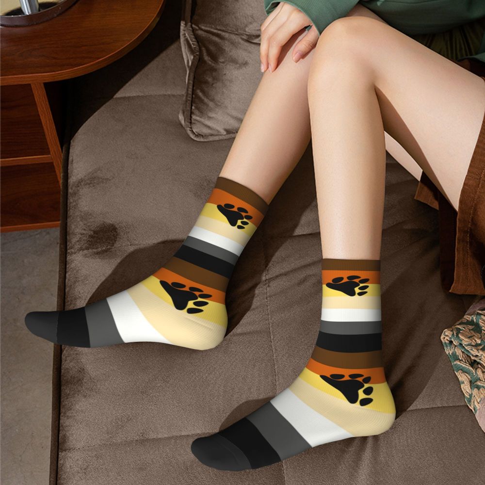 Gay Bear Paw Flag GLBT Mens Crew Socks Unisex Fun LGBT Lesbian Spring Summer Autumn Winter Dress Socks