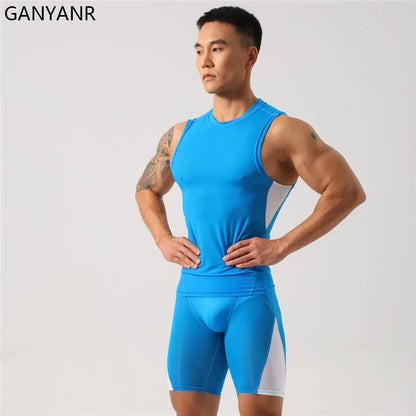 GANYANR Running Set Men leggings Clothing Sweatshirt gym suit Football basketball Soccer Tracksuit Sportswear Yoga shorts tights