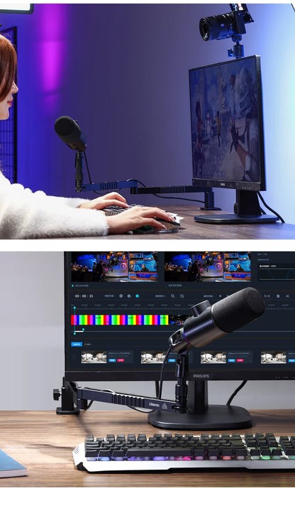 ULANZI LS26 Low Profile Microphone Arm with Cable Channels Desk Clamp 360° Rotatable Foldable for Streaming Recording 2991