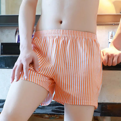 Homewear Men's Arrow Shorts Pants Summer Cotton Loose Panties Man Boxer Shorts Cuecas Youth Striped Breathable Sleepwear Panties