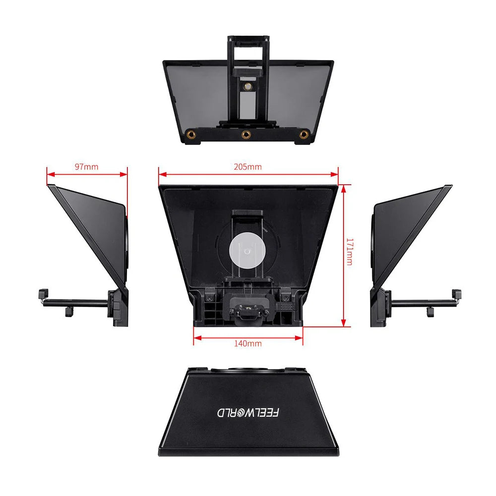 FEELWORLD TP2 Portable 8-inch Teleprompter Supports up to 8&quot; Smartphone/DSLR Shooting with Bluetooth Control Lens Adapter Rings