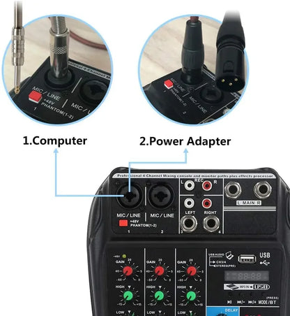 TEYUN A4 Audio Mixer 4-Channel Sound Mixing Console A8 Support Bluetooth USB 48V Power for Karaoke Party Recording Webcasting