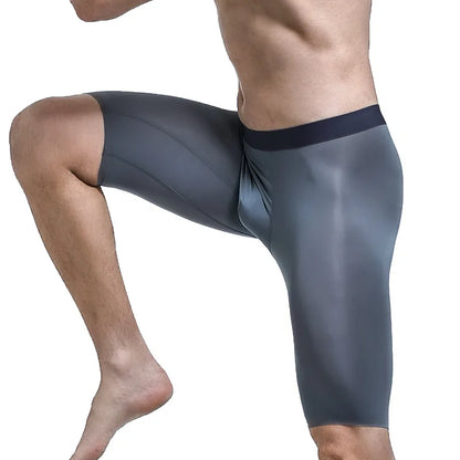 Men's Thin Ice Silk Breathable Pouch Middle Long Leg Boxers