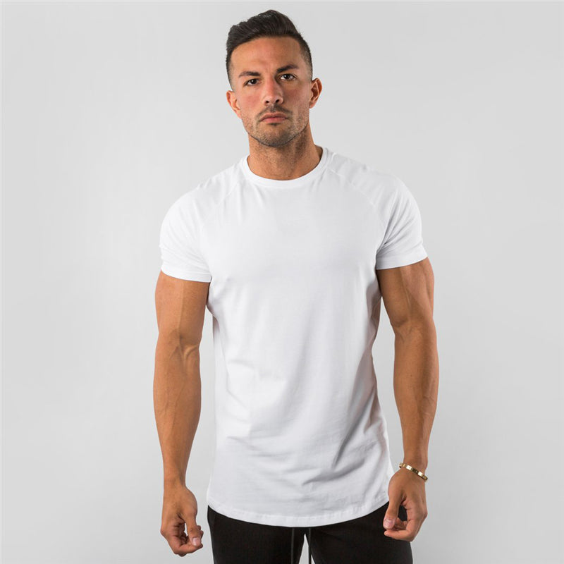 New Fashion Plain Tops Tees Fitness Mens T Shirt Short Sleeve Muscle Joggers Bodybuilding Tshirt Male Gym Clothes Slim Fit Shirt