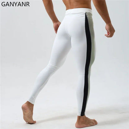 GANYANR Running Tights Men Fitness Training Track Suit Compression With Pockets winter Legging Cargo pants Sports gym 2in1 sport