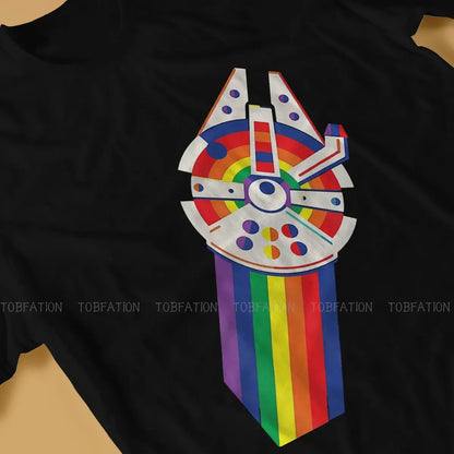 Gay LGBT Pride Love Allyship Rainbow Spaceship T Shirt Vintage Fashion High Quality Tshirt Large O-Neck  Men Clothing