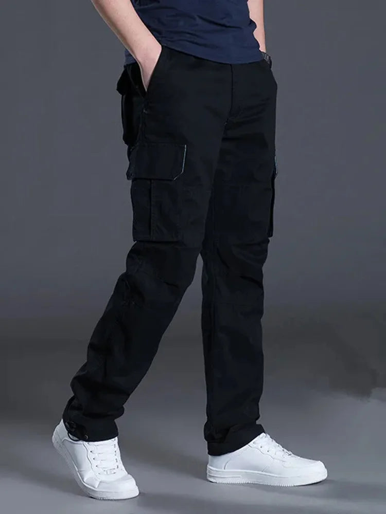 Solind Cotton Multi Flap Pockets Men's Straight Leg Cargo Pants Loose Casual Outdoor Pants Men's Work Pants For Hiking Tactical