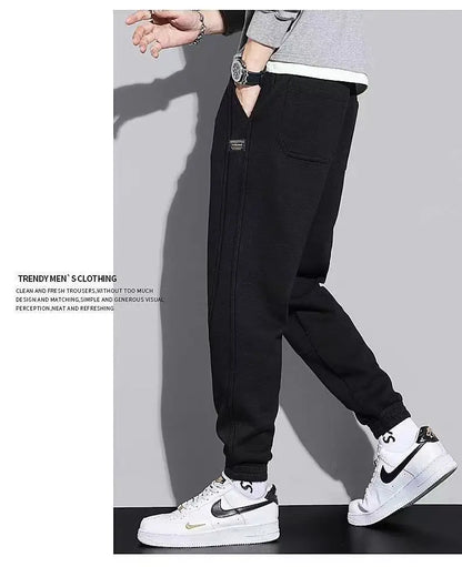 Autumn Winter Velvet Men Invisible Zipper Open Crotch Pants Sports Casual Black Plus Size Loose Trousers