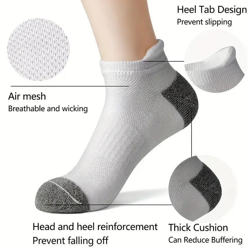 5 Pairs Men Ankle Athletic Running Socks Summer Black White Breathable Low Cut Socks No Show Cotton Soft Casual Short Socks