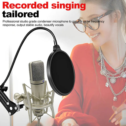 Professional Condenser Microphone Cardioid Studio Mic For Computer Gaming Recording Singing Podcast Sound Card For YouTube