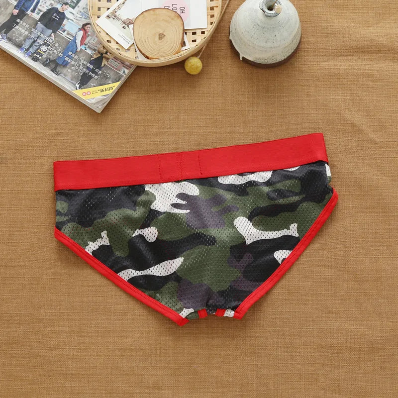 Men's nylon mesh breathable cool camouflage panties addicted youth briefs