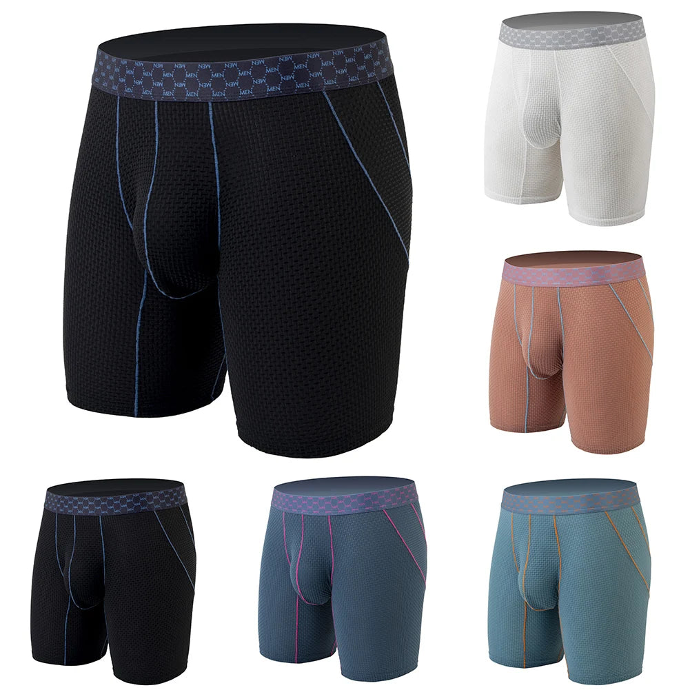 Mens Stretch Longshorts Middle Waist Underwear Solid Lengthening Wear Resistant Briefs Breathable Underpants Male