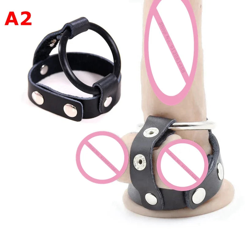 Leather Penis Ring BDSM Testis Bondage Restraints Adult Supplies Cock Ring Long Chain Nipple Clamps Attached BDSM Toys For Men