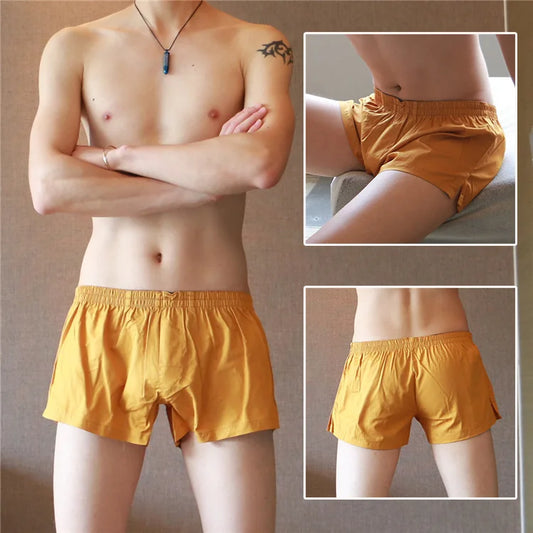 Men's Simple Aro Pure Cotton Low Waist Boxer Shorts With Penis Pouch