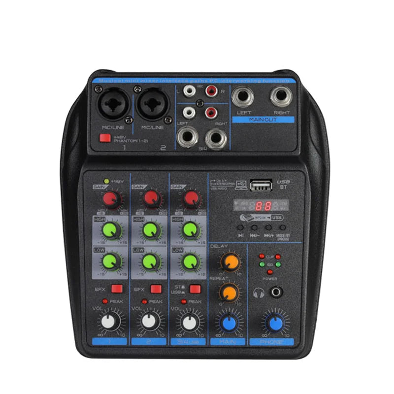 BOMGE 4 MINI Channel Mixer DJ Mixing Console with Bluetooth 48V Phantom Power Monitor Karaoke System USB Mixer Audio