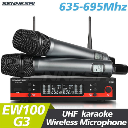 Top Quality！Ew100G3 Professional Dual Wireless Microphone Stage Performance 2 Channels 600-699 UHF Karaoke Metal Handheld e835