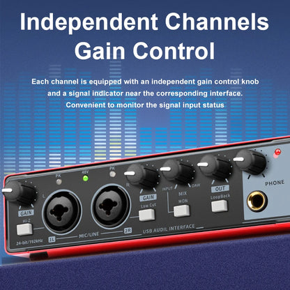 2-channel audio interface sound card with display, professional recording studio mixer for electric guitar on-site recording, 24