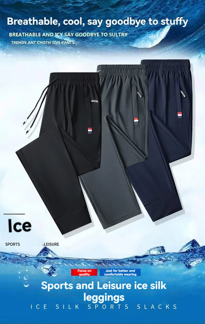 New Ice Silk High Quality Sports Comfortable Pants Sweat-absorbing Quick Drying Breathable Men's Outdoor Running Leisure Pants