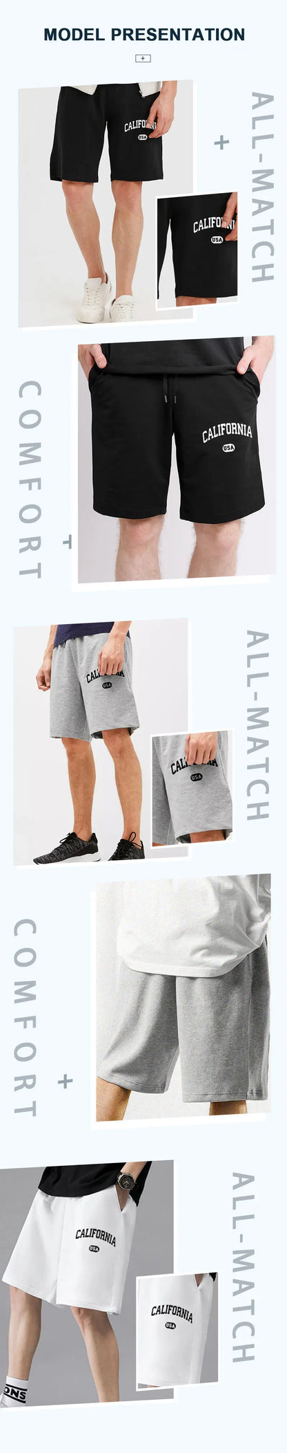 New Men's Summer California USA Letter Print Shorts Fashion Breathable Loose Five-Minute Shorts Sports Comfortable Casual Pants