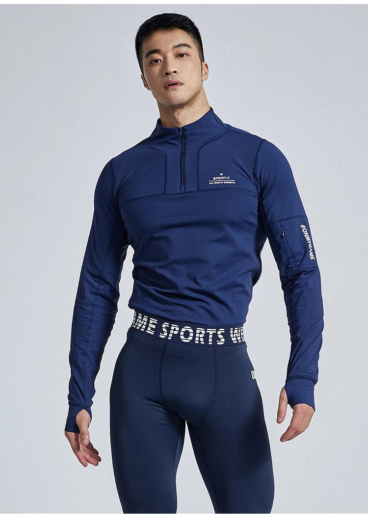 Men's Sports Fitness Long Sleeve Top Zipper neck Streetwear