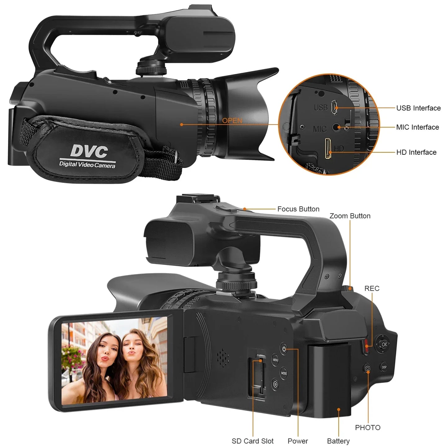 4K Ultra HD Professional Video Cameras for Photography 18X Digital Zoom YouTube Live Streaming Camcorders 64MP Vlogging Recorder