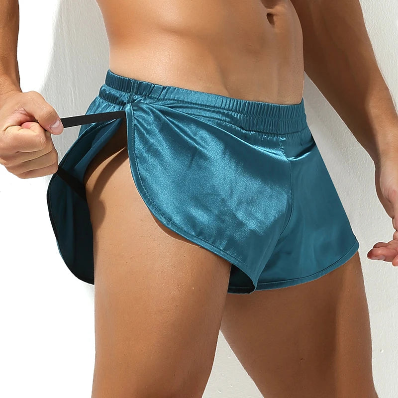 Sexy Men's Pajamas Bottoms Shorts Hide Jockstrap Underwear Men Loose Boxers Penis Bag Arrow Panties Soft Silky Men Sleep Bottoms