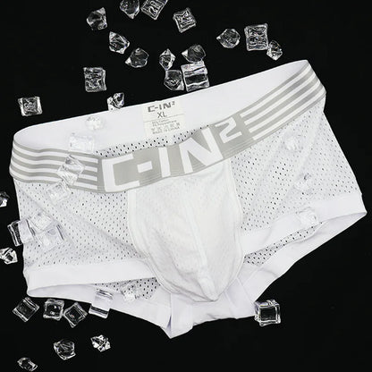 CIN2 men's boxers Solid color cotton mesh breathable shorts comfortable U convex jockstrap elastic quick drying underwear